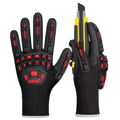 Image of KAYGO Anti Impact Work Gloves with TPR Protection, Cut Resistant Level C, Nitrile Coated, Good Grip, Impact Reducing Safety Gloves, Ideal for Builder, Construction, Carpenter, DIY, KG30N (Black, XL)