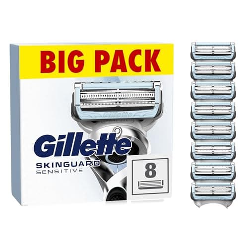 Image of Gillette SkinGuard Sensitive Razor Blades Men, Pack of 8 Blade Refills with Precision Trimmer, Fits All Skinguard ProGlide ProShield and Fusion5 Gillette Razors for Men Handles