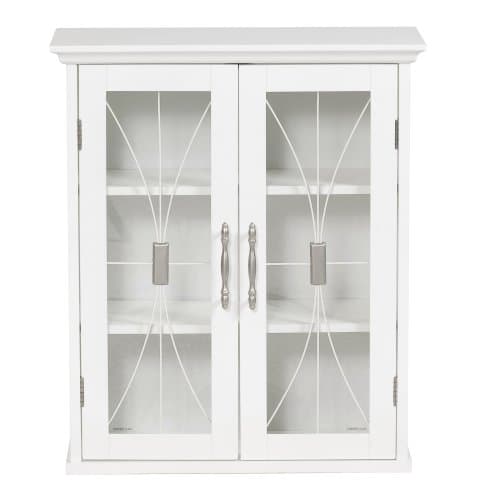 Image of Teamson Home Wooden Bathroom Wall Cabinet with Doors, Bathroom Storage Cabinet, Removable Wall Cabinet, Adjustable Shelves, White, Delaney Collection