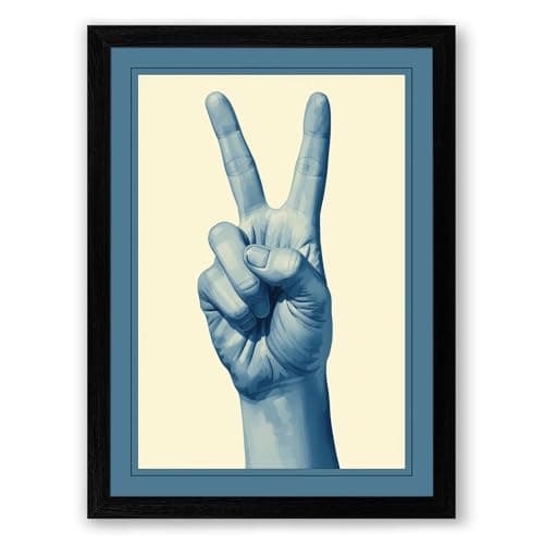Image of Peace Sign Hand Modern Framed Wall Art Print A4 (29.7×21cm) Black, Wall Decor for Living Room, Bedroom, Office & Home, Ready to Hang, Art Gift