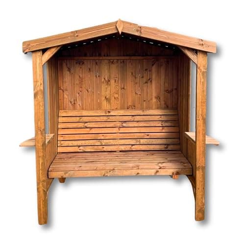 Image of STAFFORDSHIRE OUTDOOR FURNITURE LTD Wooden Cottage Arbour with Bench – Arch Seat Outdoor | Rustic Wooden Garden Arbour Seat | Patio Feature for Climbing Plants, Shade & Summer Garden Living UK