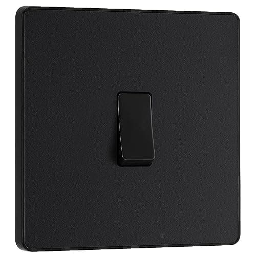 Image of BG Electrical Single Intermediate Wall Light Switch, Screwless Front Plate, Round Edges, Evolve, Matt Black, 20A, 16AX, PCDMB13B