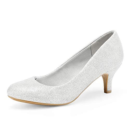 Image of DREAM PAIRS Womens Slip On Low Kitten Heels Round Toe Pump Court Shoes Luvly Silver Size 8 US/ 6 UK