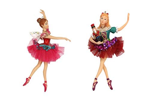Image of Gisela Graham Nutcracker Clara Ballerina Tree Decoration Set of 2 Assorted