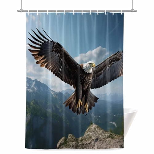 Image of Flying Eagle Shower Curtain for Bathroom, Mountains Blue Sky Waterproof Cloth Fabric Bathroom Accessories Set with 12 Rust Proof Plastic Hooks, 66” x 72”