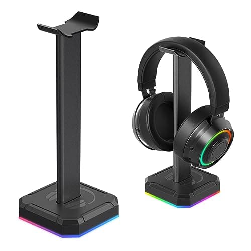 Image of TuparGo Headphone Stand with Single Rolling RGB Light for Desk PC Gaming Headset,Aluminum Alloy Connecting Rod and Non-Slip Rubber Pad, Suitable for All Over -Ear Headphone