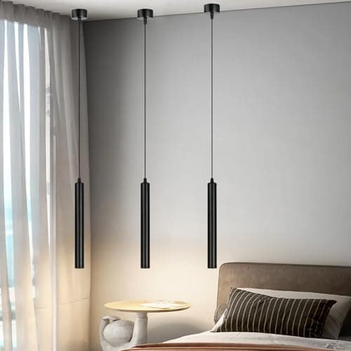 Image of HOTUT Modern COB LED Cylinder Pendant Light,3pcs COB Patch Cylindrical Long Tube Chandelier,Cylinder Ceiling Pendant Lighting,Black Cylinder Chandelier,Hanging Bedside Lights for Bedroom Kitchen Bar