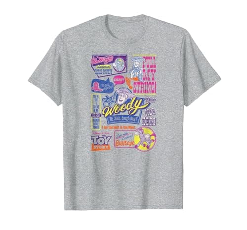 Image of Disney Pixar Toy Story Woody & Bullseye Vintage Retro T-Shirt, Men, Heather Grey, Small