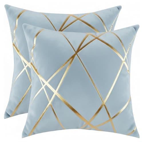 Image of Miuyunya Pack of 2 Velvet Cushion Covers 50 x 50 cm Luxury Gold Striped Decorative Throw Pillow Covers Silver Gray Soft Square Cushion Case Couch Pillowcases for Sofa Living Room Bedroom