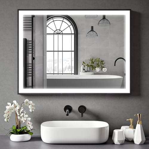 Image of BELOFAY 600x800mm Black Framed, Bathroom Mirror with LED Lights, Illuminated Bathroom Mirror with LED Lights, Dimmable, Anti-fog, Shatter-Proof Tempered, Wall Mirrors, with Demister Pad Lucian