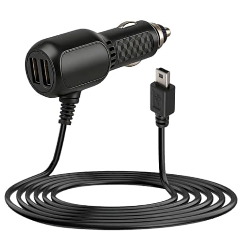 Image of Dash Cam Power Lead Mini USB, 12V to 5V Car Charger with 2 USB Ports (DC 3.5A / QC 3.0), 3.5M Hidden Wiring Lead Cigarette Lighter with 2A Dash Cam Cable for Sat Navs GPS Navigation DVR Phone Tablet