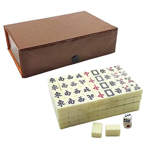 Image of PW TOOLS Chinese Mahjong Game Set, with 144 Tiles, 2 Spare Tiles, 2 Dice, Chinese Mahjong Set, Travel Mahjong Set, Mahjong Board Game, Great for Home Entertainment Use