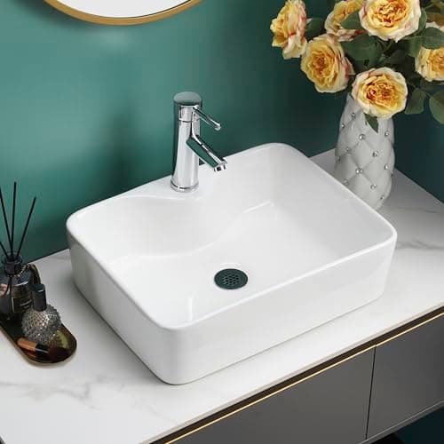 Image of BELOFAY Counter Top Bathroom Basin Sink – Modern White Ceramic Wash Basin with Scratch-Resistant Gloss Surface – Sink basins for Cloakroom,Vanity Cabinet and Bathrooms (Rectangular 2)