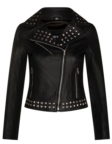 Image of Women's Leather Black Studded Biker Goth Jacket