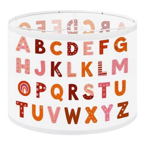 Image of Round Drum Light Shade Boho Alphabet Letter Set White Bohemian Rainbows for Wall Decor Cards Large Lampshades for Ceiling Lights Table Floor Lamps Easy Assembly Replacement Lamp Shades Spider Fitter