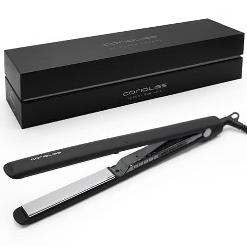 Image of Corioliss C3 Hair Straightener for Women | Professional Extra Long Titanium Plates | Ionic Flat Iron | Temperature Control 135°C-235°C | 20-Second Heat-Up | Travel Case | UK Plug | Black Chrome