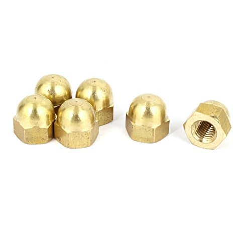 Image of Sourcingmap Hex Cap Nuts - 6Pcs M10 Dome Nuts Brass Hexagon Decorative Cap Nut for Screws Bolts Brass Tone