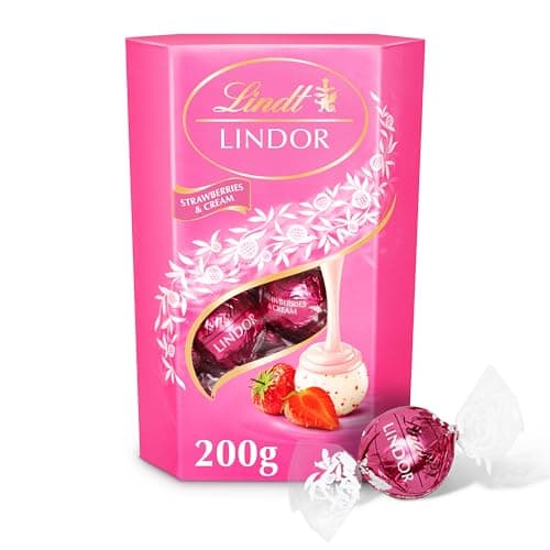 Image of Lindt Lindor Strawberries and Cream Chocolate Truffles – 200g Box (Approx. 16 Balls) – Smooth Filling – Gift, Birthday, Congratulations Treat