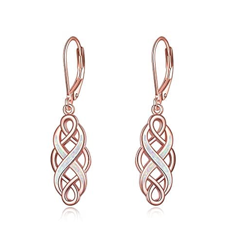 Image of YFN Sterling Silver Celtic Knot Dangle Earrings - Good Luck Irish Vintage Dangles for Women (Pink Celtic Earrings)