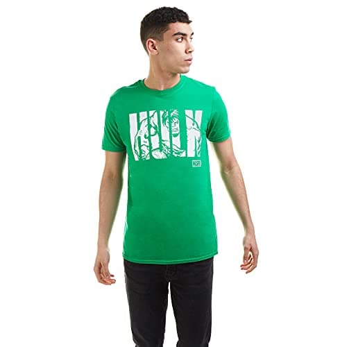 Image of Marvel Men's Hulk Text T Shirt, Irish Green, S UK