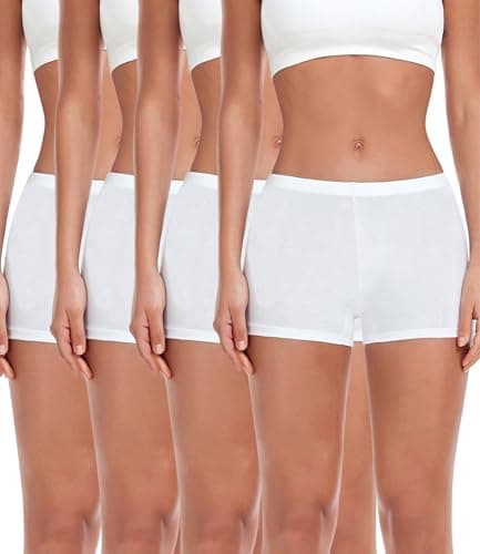 Image of wirarpa Women's Boxers Underwear Cotton Ladies Safety Boy Shorts Under Skirt with Cotton Crotch 4 Pack White Size S