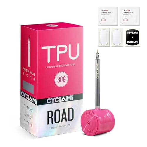 Image of CYCLAMI 1/2PCS TPU Inner Tube 700C,Metal Valve Ultralight 30g Road Bike Inner Tube Compatible with 700x18/23/25/28/30/32C Metal Presta Valve 45/65/85mm (1PC-Presta Valve:85mm)
