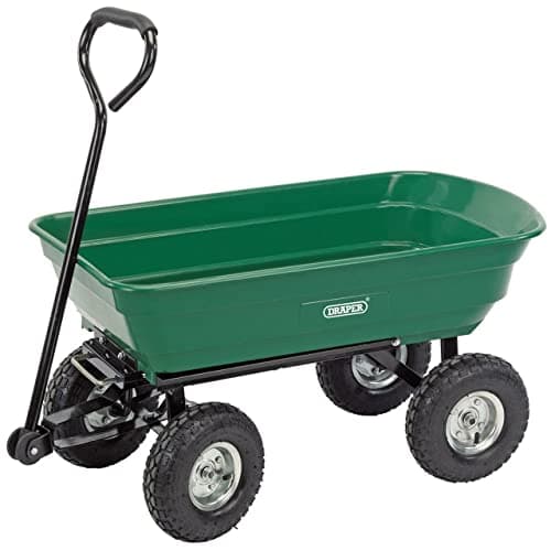 Image of Draper 22x96x51cm Garden Tipper Cart - Heavy Duty Gardening Trolley with Handle For Home and Professional Use, Green