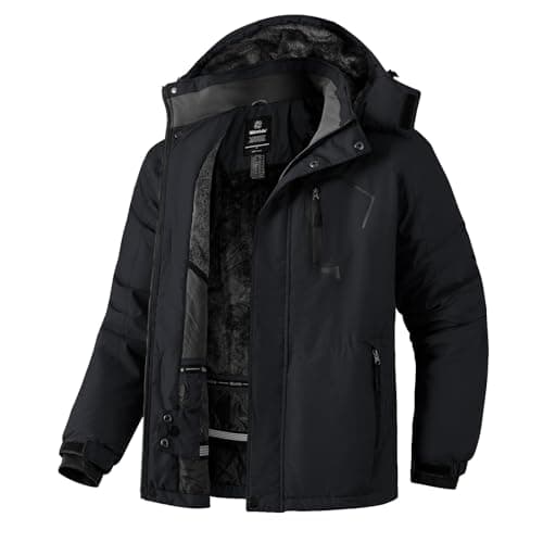 Image of Wantdo Men's Mountain Ski Jacket Waterproof Winter Coat Hooded Windbreaker Warm Snowboarding Jacket Windproof Outdoor Jacket Black M