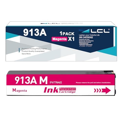 Image of LCL 913A Magenta Ink Cartridge Replacement for HP 913A F6T79AE Replacement for Hp PageWide 352dw mfp 377dw Pro 452dn 452dw 452dwt 477dn 477dw 477dwt 552dw 577dw 577z Managed MFP P57750dw (1Pack)