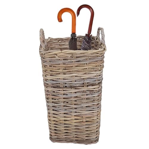 Image of Dibor Willow Wicker Umbrella Stand with Handles Rustic Style Hallway Kitchen Porch Umbrella Storage Basket (Large)