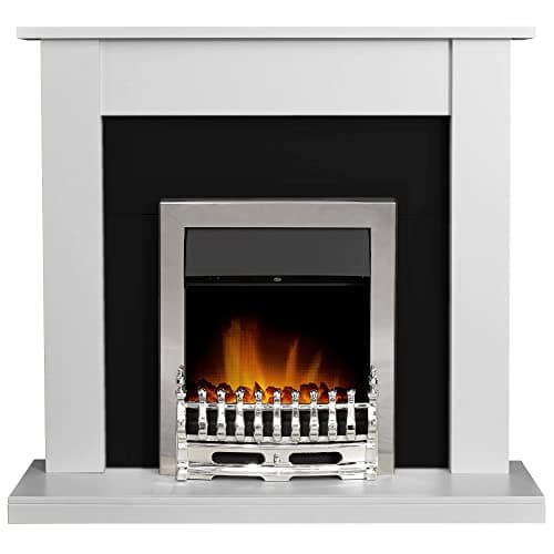 Image of Adam Sutton Fireplace in Pure White & Black with Blenheim Electric Fire in Chrome, 43 Inch