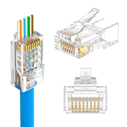 Image of LEENUE 50 Pack RJ45 Connector Pass Through Cat5E, Gold-plated CAT5e Cat5 RJ45 Plugs, Ethernet Plug for 23-26AWG Solid or Stranded Network Cables