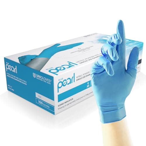 Image of Unigloves Blue Pearl Nitrile Examination Gloves - Multipurpose, Powder Free and Latex Free Disposable Gloves - Box of 100 Gloves, Blue, Extra Large (GP0015)
