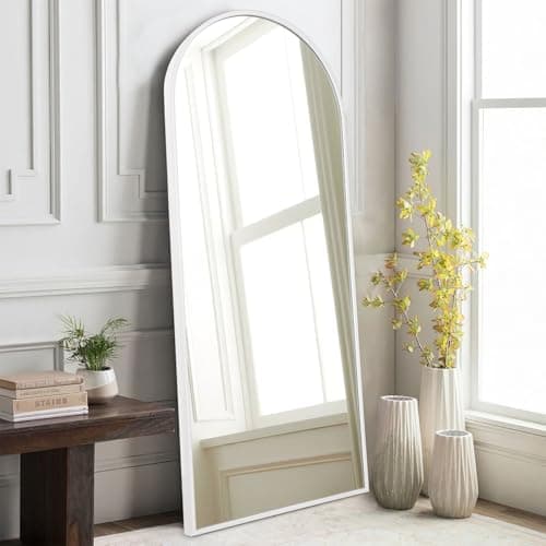 Image of HLFMVWE White 120x40cm Arched Full Length Mirror, Large Bathroom Wall Mirror Metal Aluminum Frame Modern Simple Home Decor for Living Room Bedroom Cloakroom
