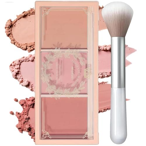 Image of Powder Blush Palette, 3-in-1 Matte Blusher for Cheeks Make Up - Long-Lasting, Sweat-Resistant & Non-Greasy for Natural Glow & Brighten Skin