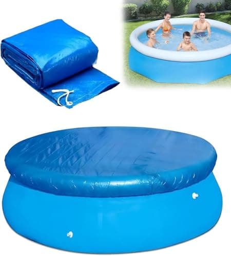 Image of 6Ft Round Pool Cover, Thick Swimming Pool Protector With Drawstring For All Round Above Ground Inflatable Pools, Dustproof Waterproof Hot Tub Lid Easy Set (183cm/6ft)