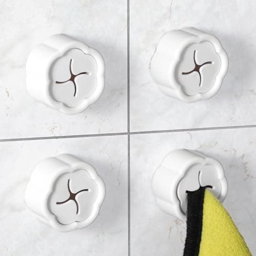 Image of Yuanchu 4 Packs Self Adhesive Towel Holders, Round Tea Towel Hooks Kitchen Dish Towels Hanger Holders Wall Mount Hand Towels Hangers Push in Suction for Gloves Bags