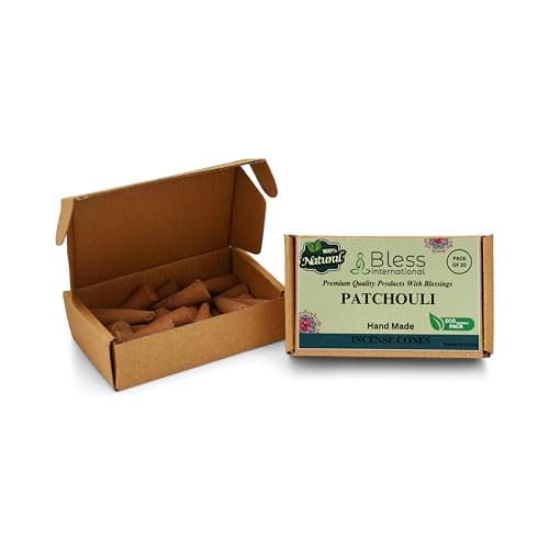 Image of Bless International Patchouli 100%-Natural-Incense-Cones Handmade-Hand-Dipped Organic-Chemicals-Free for-Purification-Relaxation-Positivity-Yoga-Meditation The-Best-scents (20 Count)