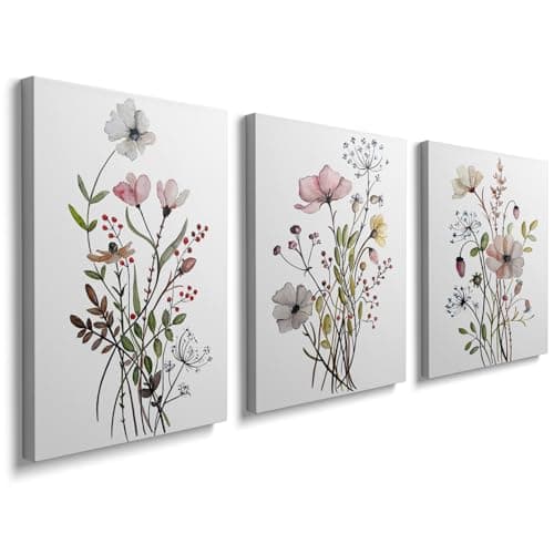 Image of prinfantasy Wooden Framed Canvas Wall Art Watercolour Colourful Flowers Painting Prints Pictures for Living Room Bedroom Wall Decor 30x40cm x 3pcs H1001