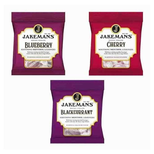 Image of Jakemans Fruit Cough Drops Assortment 3-Pack - Blackcurrant, Blueberry & Cherry Flavours,Soothing Relief for Coughs, Dry Throats & Sore Throats, Voice Care Repair, Natural Menthol Lozenges