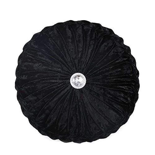 Image of Householdfurnishing Velvet Round Cushion Cover Small & Large Stitched with Diamond (Black, 35 x 35)