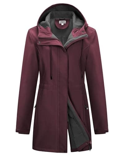 Image of Outdoor Ventures Softshell Jacket Ladies Rain Jacket Functional Rain Coat Windbreaker Waterproof Hiking Jacket Breathable Outdoor Jacket with Hood for Spring Fall Winter Dark Red M