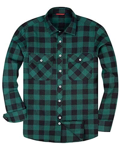 Image of siliteelon Flannel Shirt Men Cotton Country Checked Men's Shirt Green Regular fit Plaid Shirt Casual Lumberjack Shirt for Men Western Work