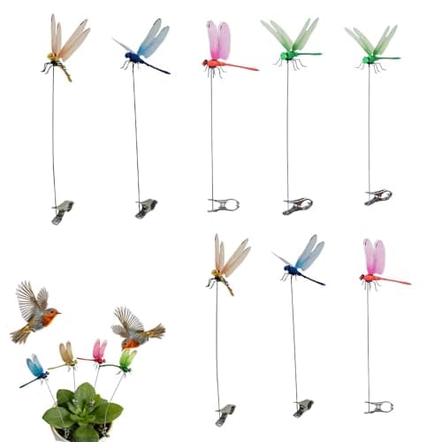 Image of Generisch Dragonfly Clips Against - Pack of 12 3D | Dragonfly Figure for Balcony, Patio, Railing, Garden, Greenhouse, Path