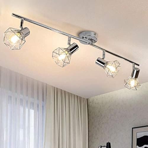 Image of PADMA 4-Way Spotlight Fitting Chrome Finish Shades 4×4W E14 LED Bulbs Included, Kitchen & Living Room Bedroom Cloakroom Spot Caged Ceiling Lights