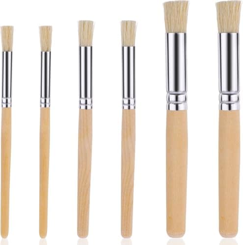 Image of 6 PCS Wooden Stencil Brushes Set, Pure Natural Bristle Handle Template Brushes Set for Acrylic Oil Watercolor Art Painting Wood Wall Model House Painting(3 Sizes)