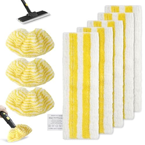 Image of YiyouYi 5+3 Pack Steam Cleaner Pads Compatible with Karcher EasyFix SC3, SC4, SC5 Steam Cleaner, The Set Includes 5 Pack Steam Cleaner Pads+ 3 Handheld Nozzle Pads, Machine Washable and Reusable