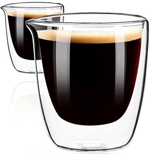 Image of PARACITY Espresso Cups Set of 2, Double Walled Glass Mugs with Spout, Glass Coffee Cup 80ml, High Borosilicate Glass Coffee Mugs, Anti-Scald Expresso Coffee Cup, Espresso Cup 2.7 OZ