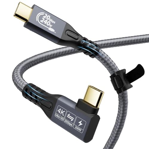 Image of YIWENTEC USB C Cable to USB C 3.2 Gen2 × 2 Type C Charging Cable, 20 Gbps Data Transfer, 240 W 48 V/5 A Fast Charging Cable, 4K @ 60Hz Video Transfe (angle, 0.5M)