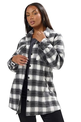 Image of Yours Curve & White Check Shacket - Women's - Plus Size Curve